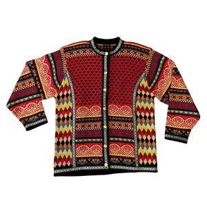 Vrikke Cardigan Sweater Womens XL Red Wool Norwegian Design Heart Knit